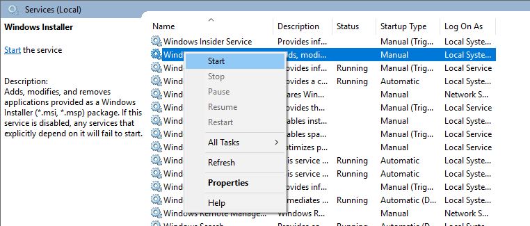 Start Windows Installer
