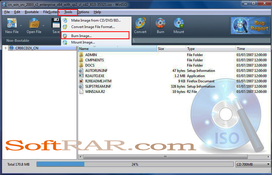 WinISO to burn ISO file on Windows 10