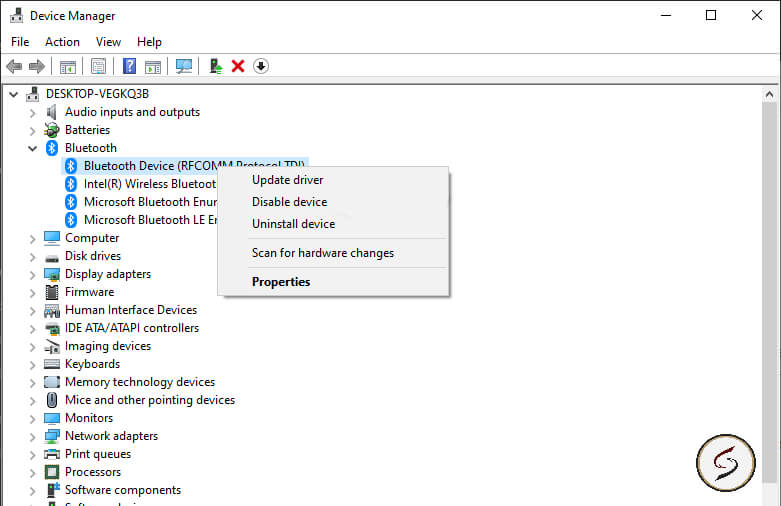 enable bluetooth on Windows 10 with device manager