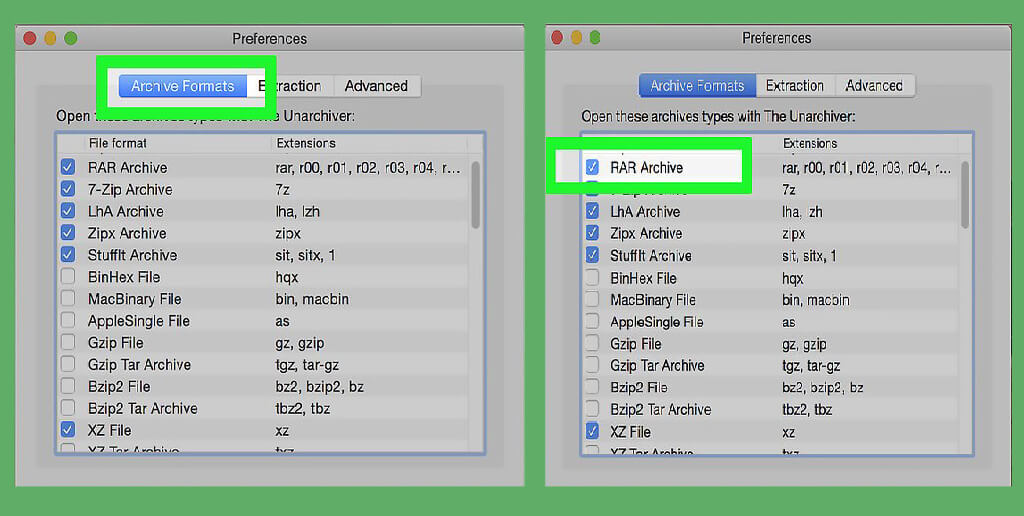 perform extraction on Mac with Unarchiver