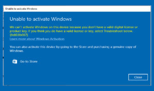 fix Windows 10 Activation Error 0x803f7001
