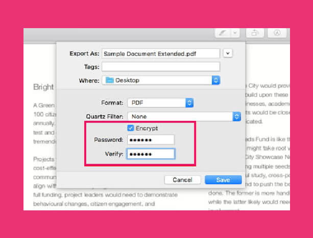 Use Preview App to password protect pdf mac