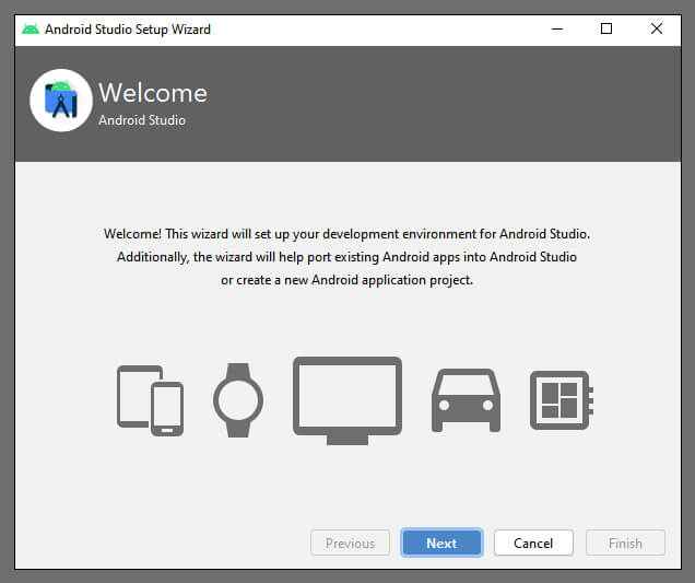 android studio- welcome screen