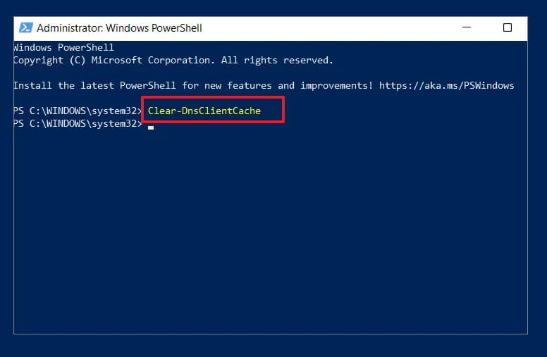 flush dns on powershell in