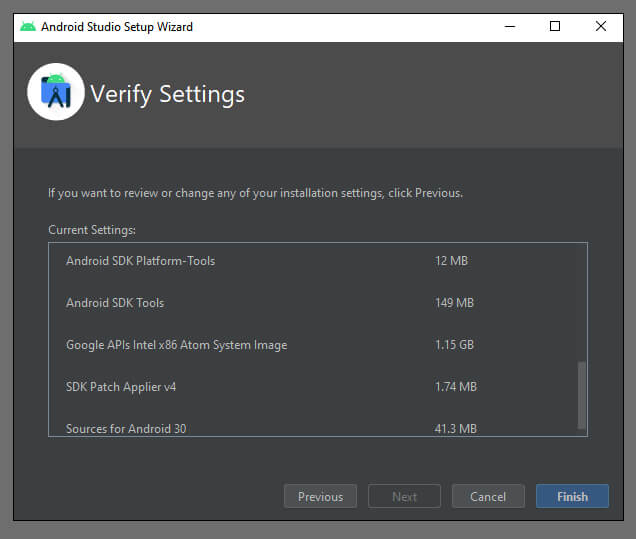 verify settings- android studio