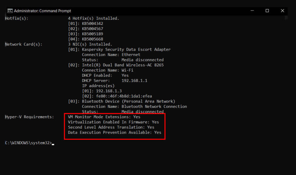 CMD to check virtualization