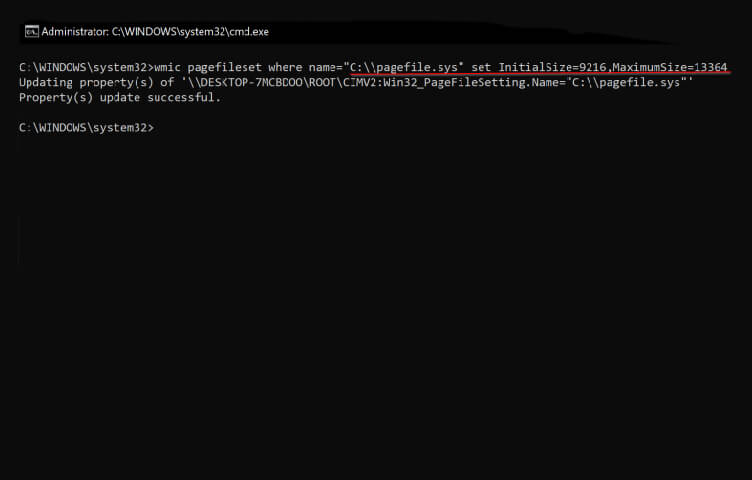 change initial and maximum virtual memory size with CMD