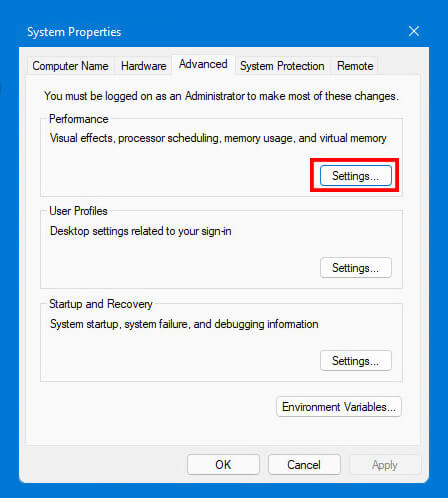 system properties-settings