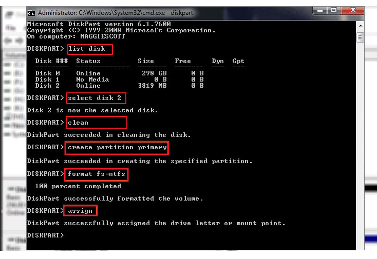 CMD to format SSD for Windows 10 install