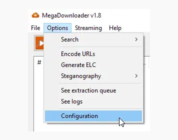 Configuration on Mega downloader