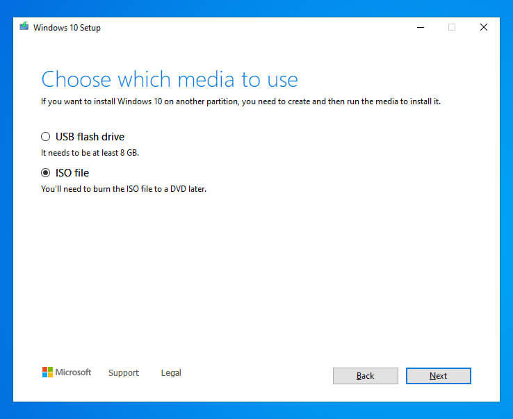 choose a device to burn created windows 10 ISO image