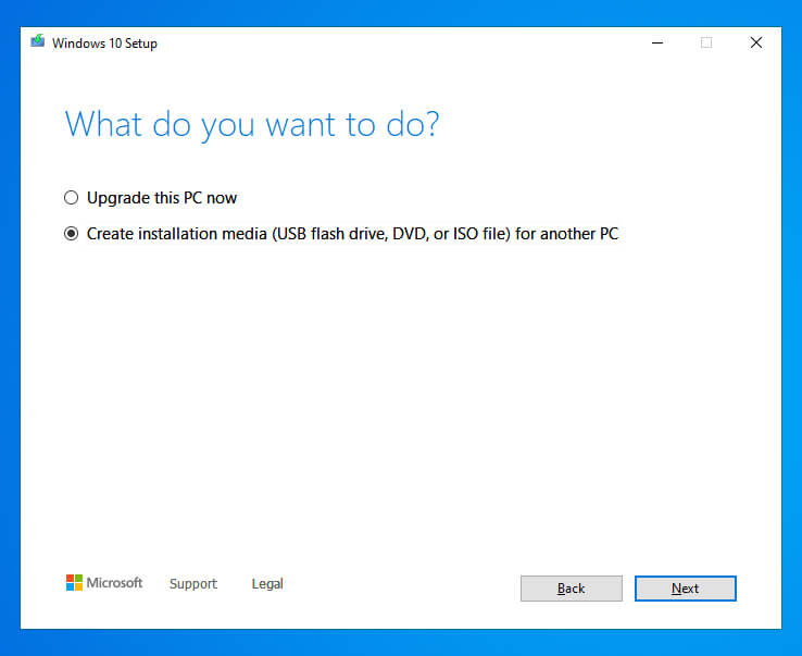 create installation media (USB flash drive, DVD or ISO file) - create Windows 10 ISO Image