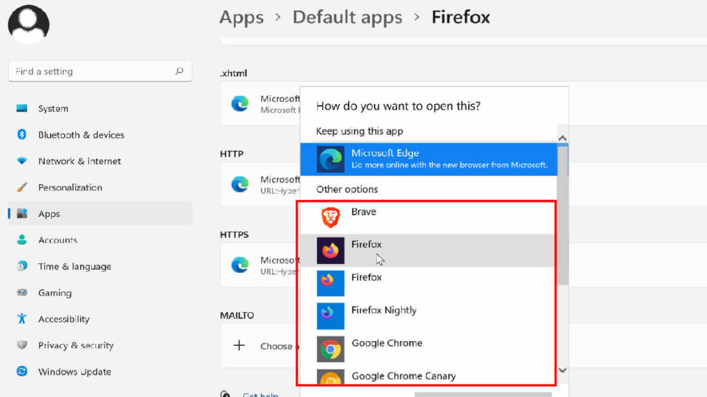 set Default browser on Windows 11