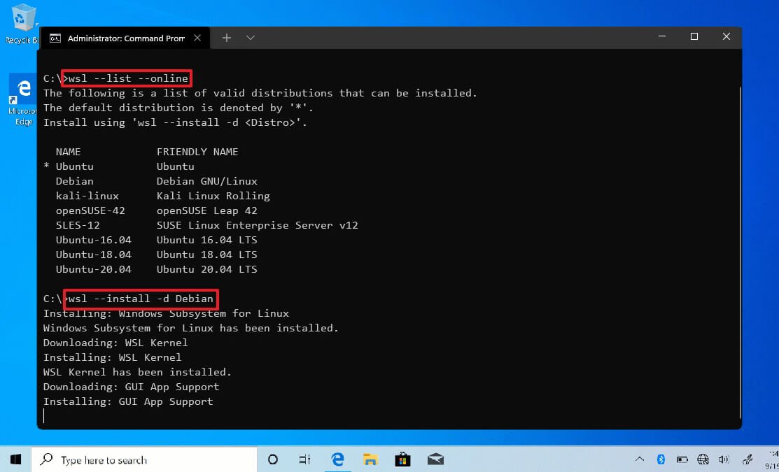 Install specific distro of Linux on Windows Subsystem