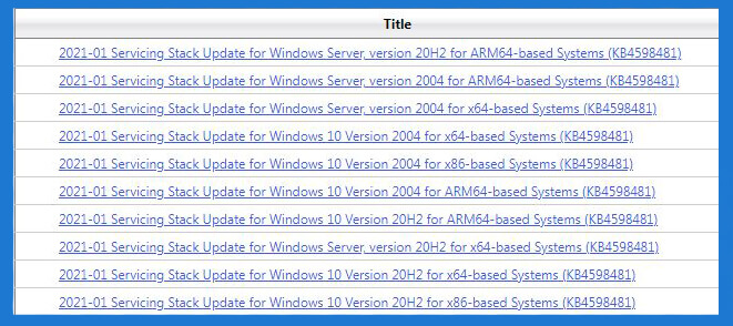 Microsoft Update Catalog to download Servicing Stack Update