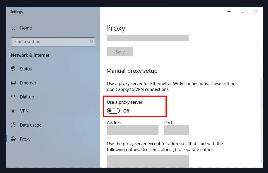 Disable Proxy on Windows 10