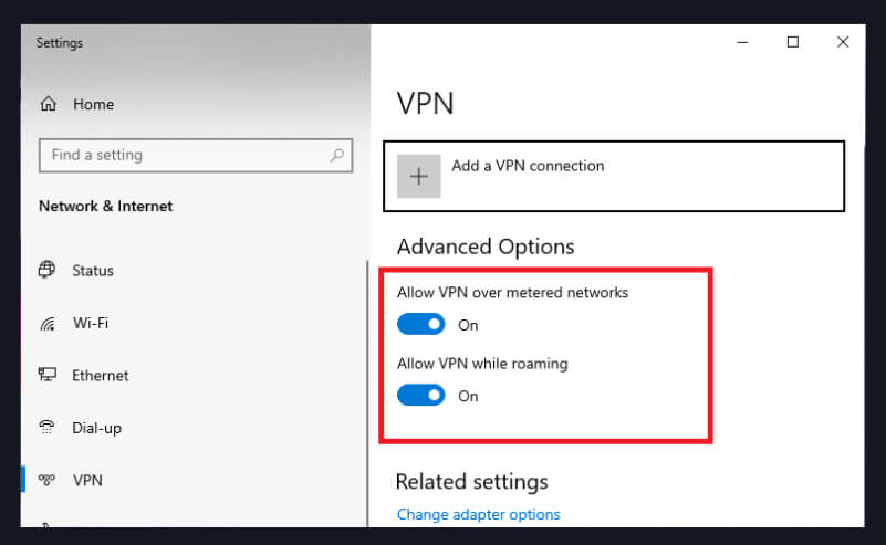 Disable vpn on Windows 10