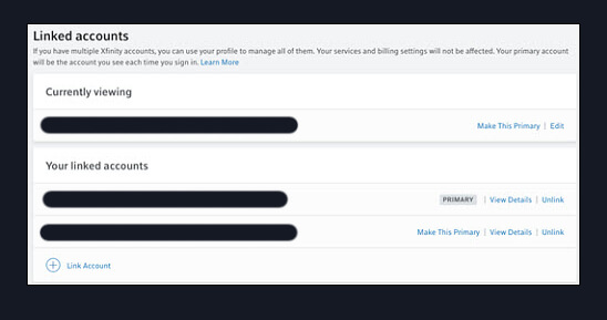 linked account on Xfinity