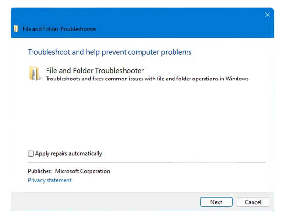 File and folder troubleshooter