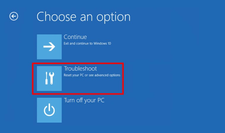 choose an option- Troubleshoot