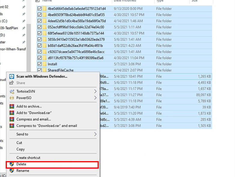 delete files in Windows Update folder