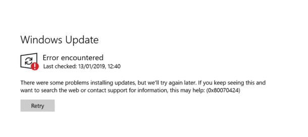 Windows 10 update 0x80070424 error code
