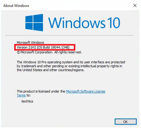 21h2 update installed on Windows 10