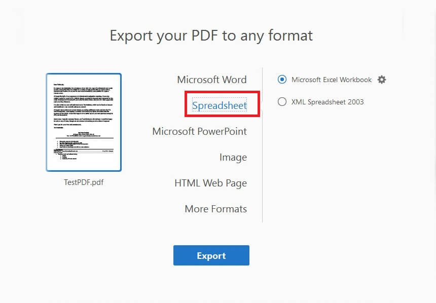 export as Excel