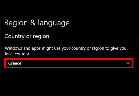 Region & Language to Country or region