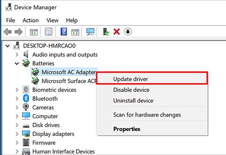 update driver on Windows 10