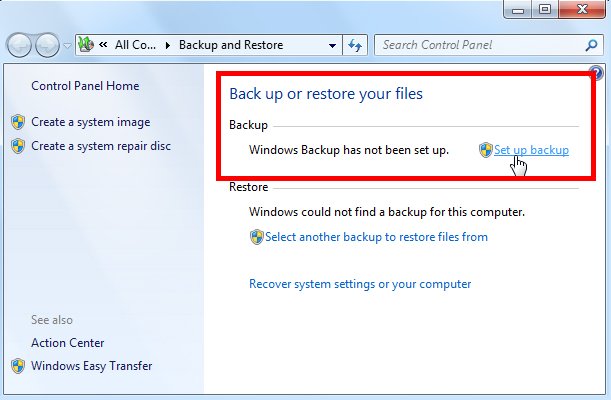 backup and restore on Windows 7