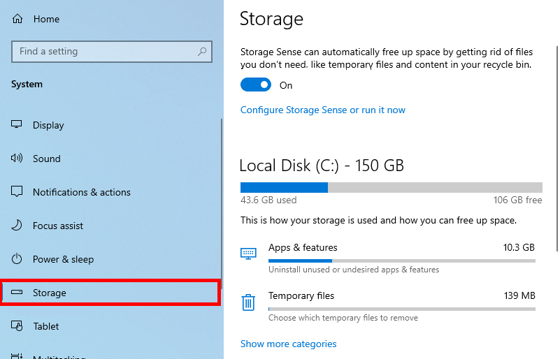 enable Storage Sense on Windows 11
