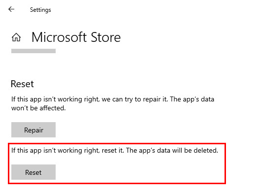 reset Microsoft Store