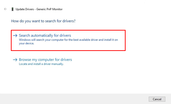 search automatically for updated driver