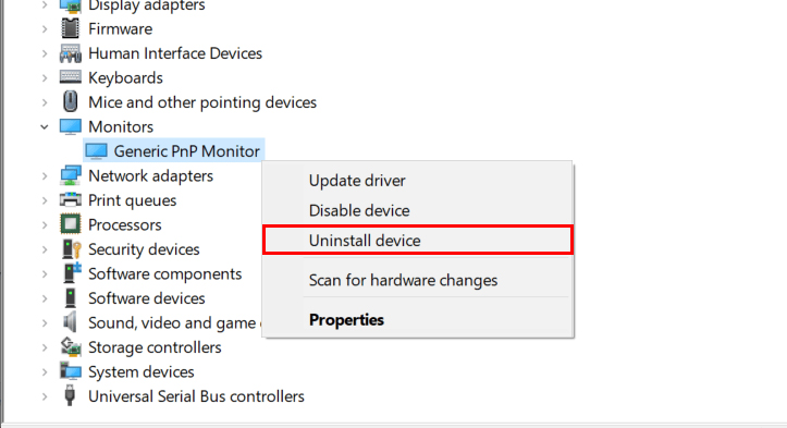 uninstall generic pnp monitor