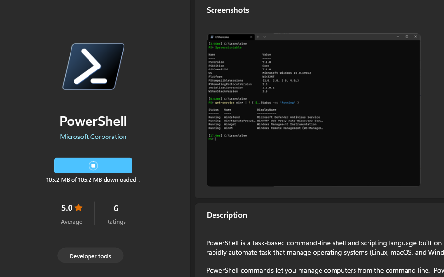 powershell in Microsoft Store