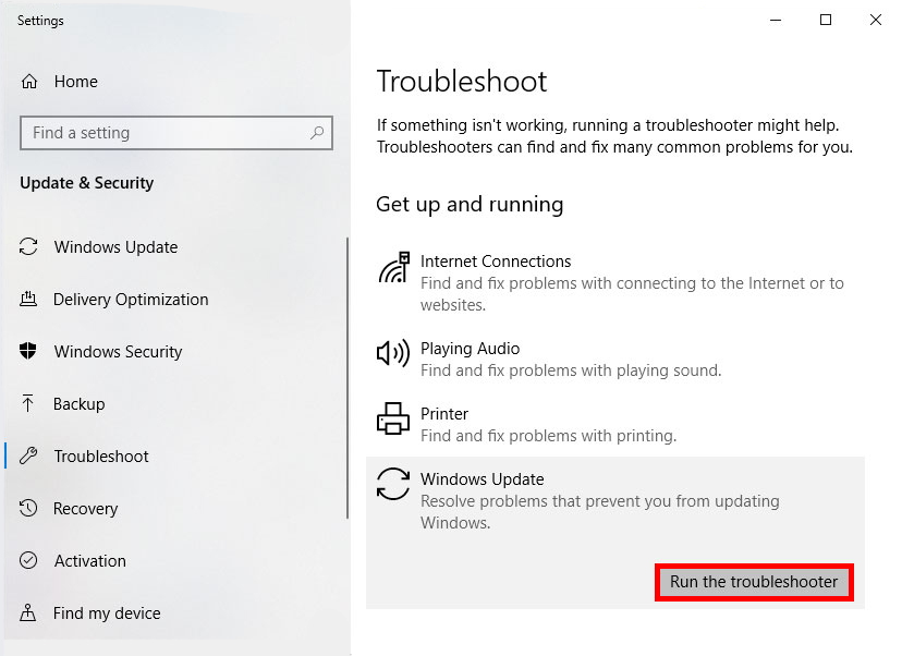 run Windows Upate Troubleshooter