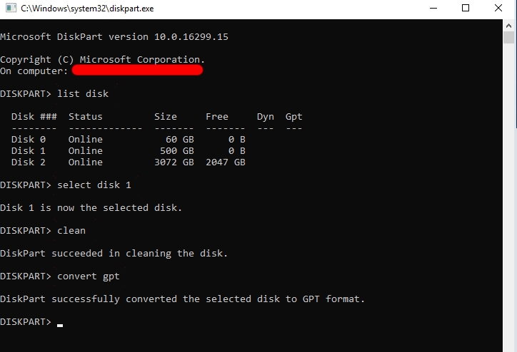 convert disk to gpt