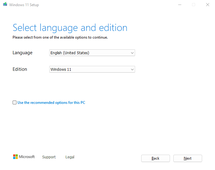 language and edition of Windows 11