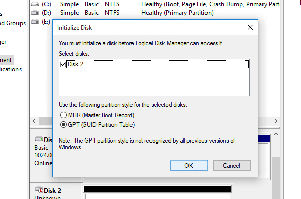 make disk gpt in disk manager on Windows