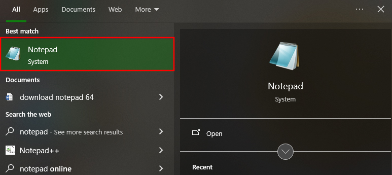 open Notepad in Windows