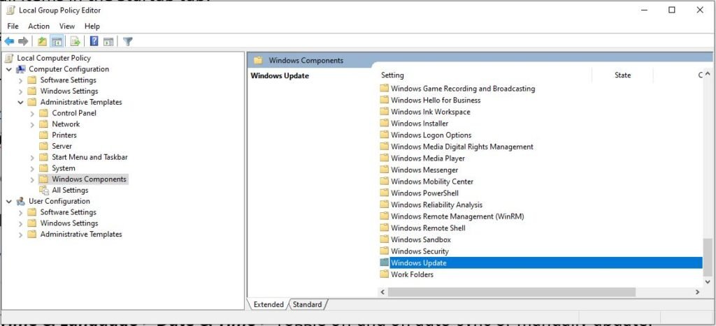open Windows Update in gpedit